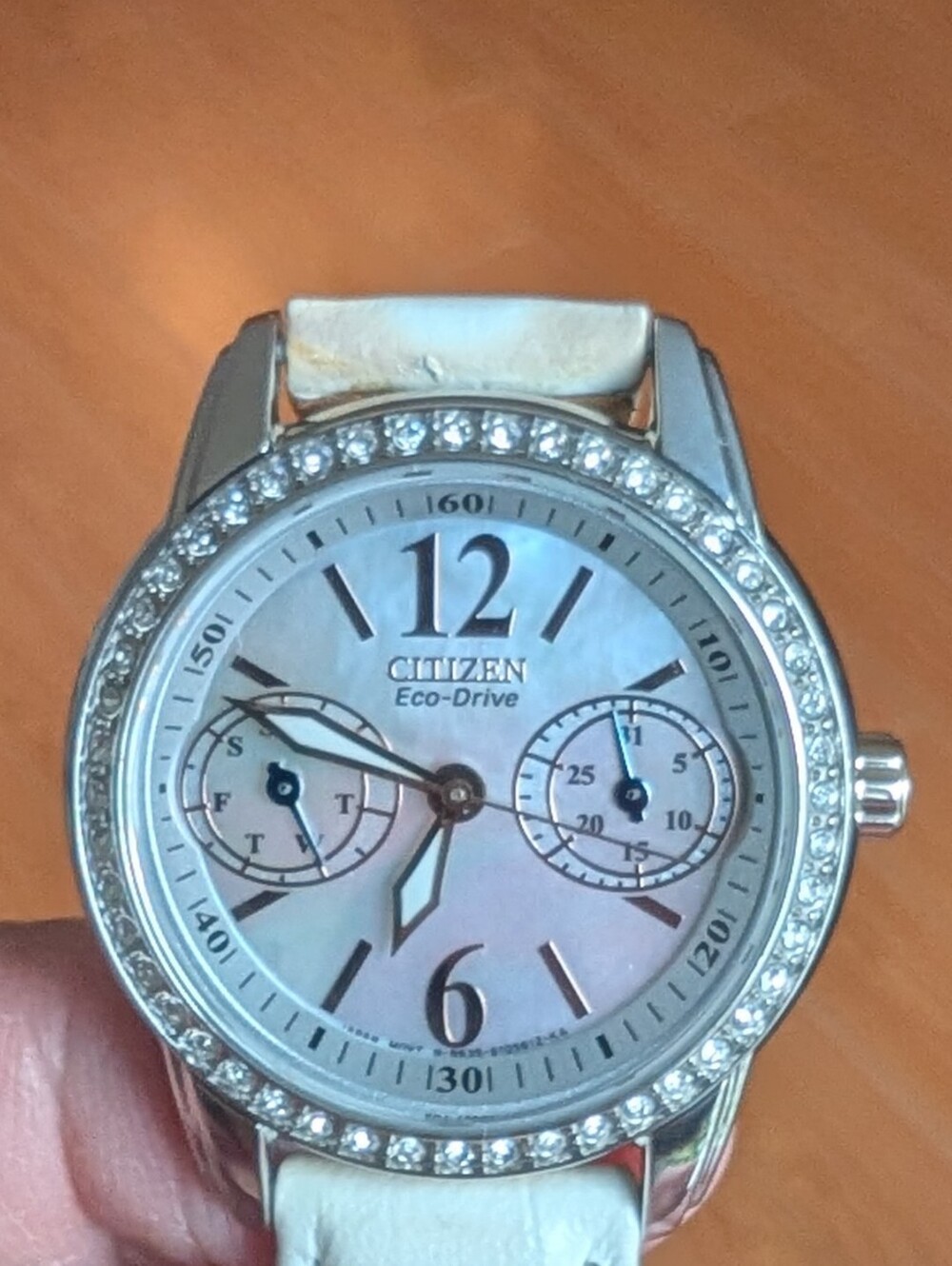 Citizen Eco-Drive Mother of Pearl Crystal Bezel Watch - White